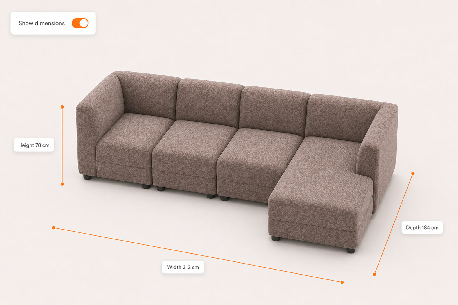 Modulaire configurator: afmetingen en footprint tonen